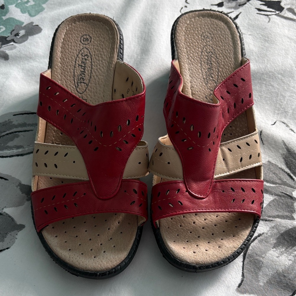 Stepwel Red and Beige Women's Sandals